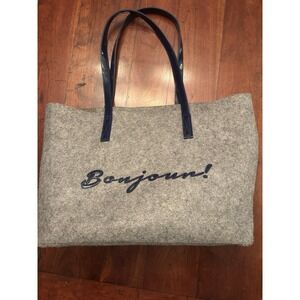 Lolo "Bonjour"‎ French Gray Felt Bag With Navy Leather Straps
